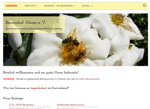 Screenshot Webseite Bienenhof Aham