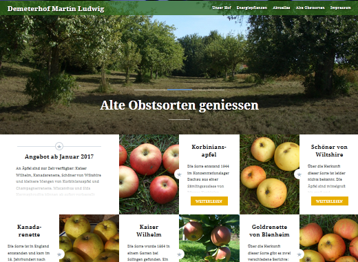 Screenshot Webseite alte Obstsorten geniessen
